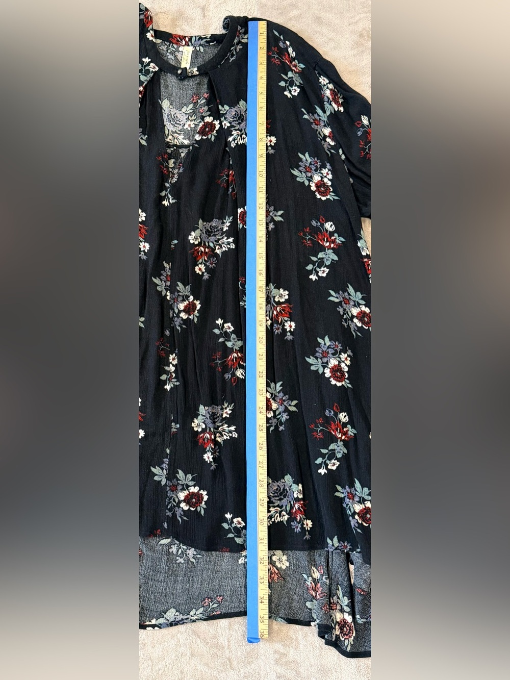 Free People Relaxed Black Floral Keyhole Boho Tunic Mini Dress Size Medium - Picture 6 of 11